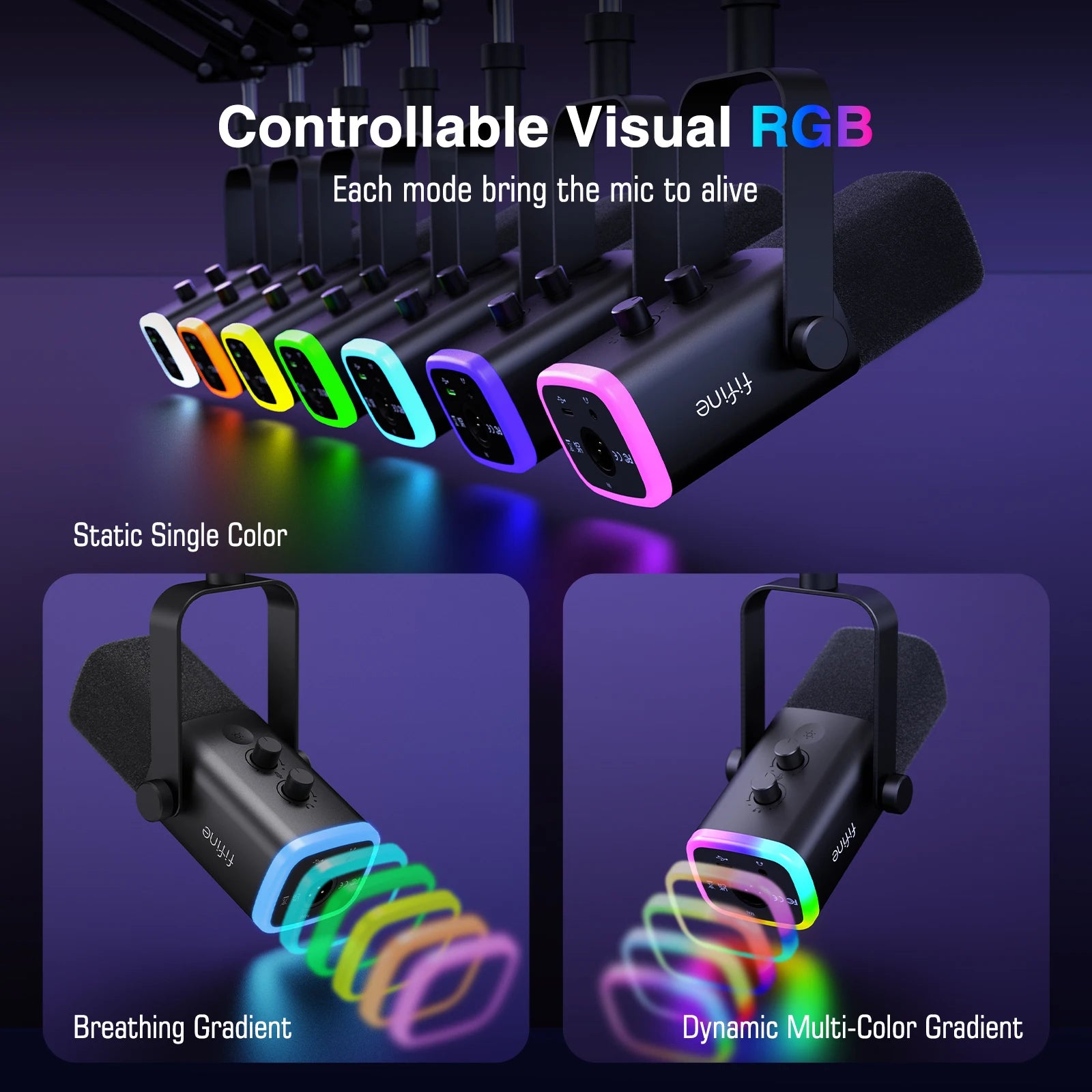 Dynamic XLR Microphone Kit with Boom Arm for Mixer,Gaming USB Mic Set with Rgb,Volume Control for PC PS5/4 Ampligame AM8T
