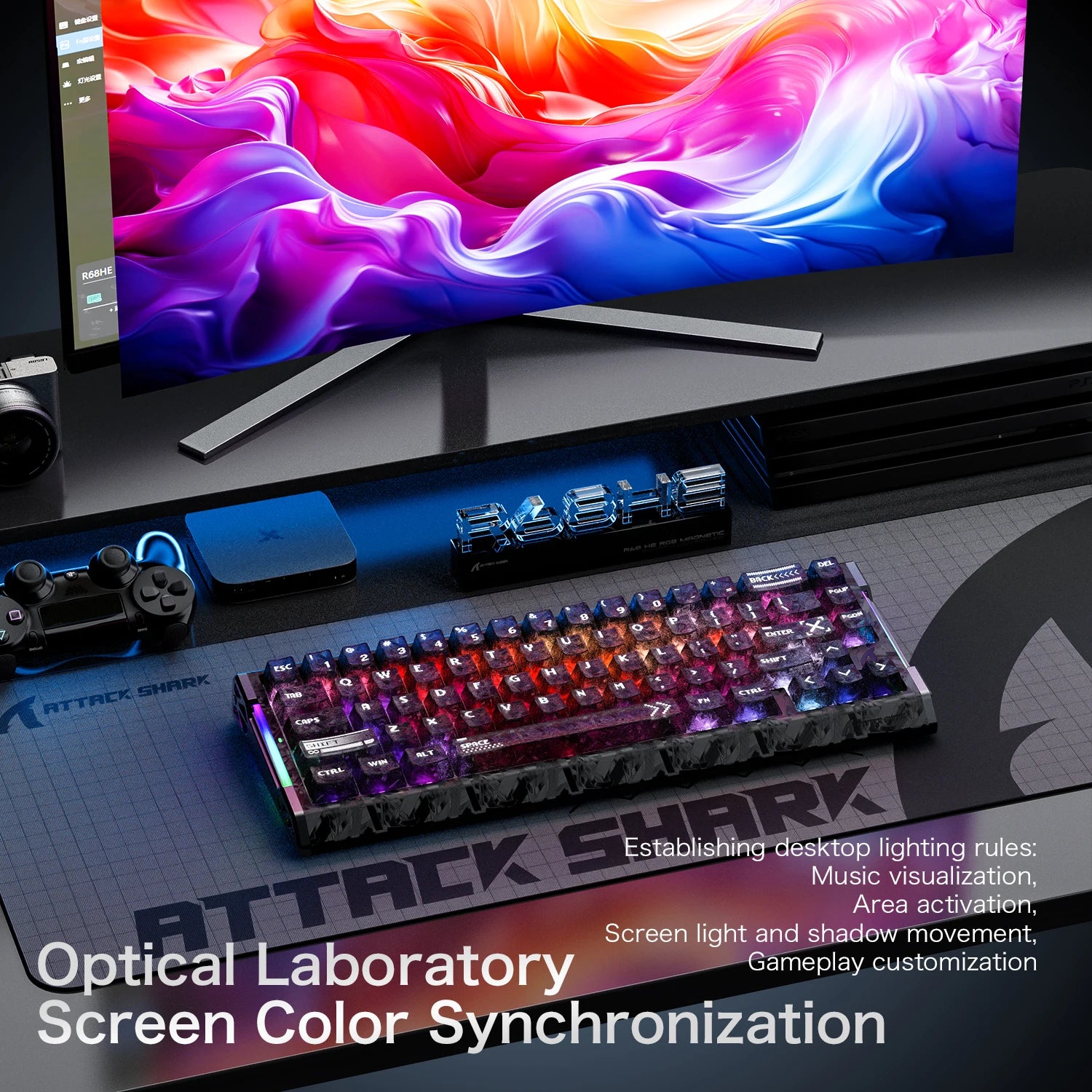 R68 HE 8000Hz Carbon Fiber Rapid Trigger Gaming Keyboard, 60% RGB Hall Effect Wired Magnetic Keyboard, CNC Aluminum