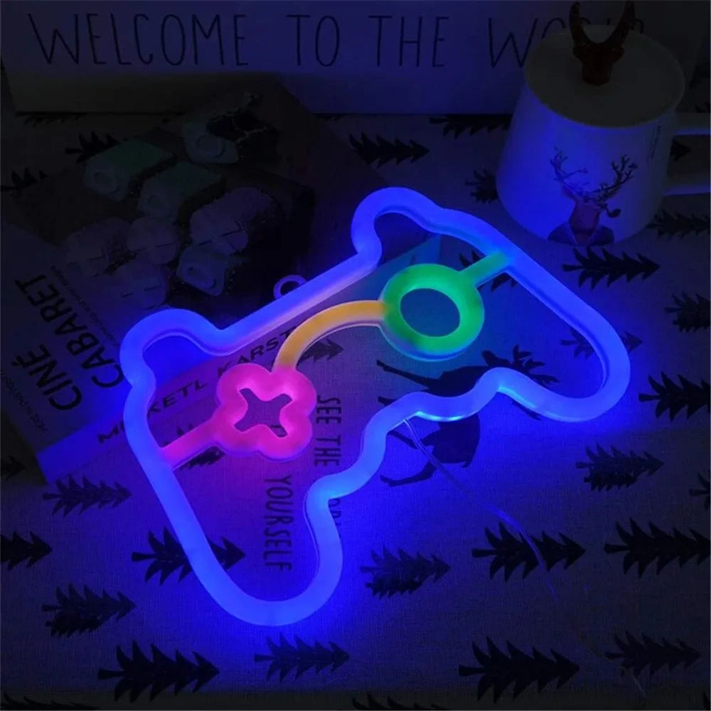 1PC USB LED Game Console Neon Light, Game Controller Night Light,Suitable for Game Rooms,Parties,And Wall Decoration