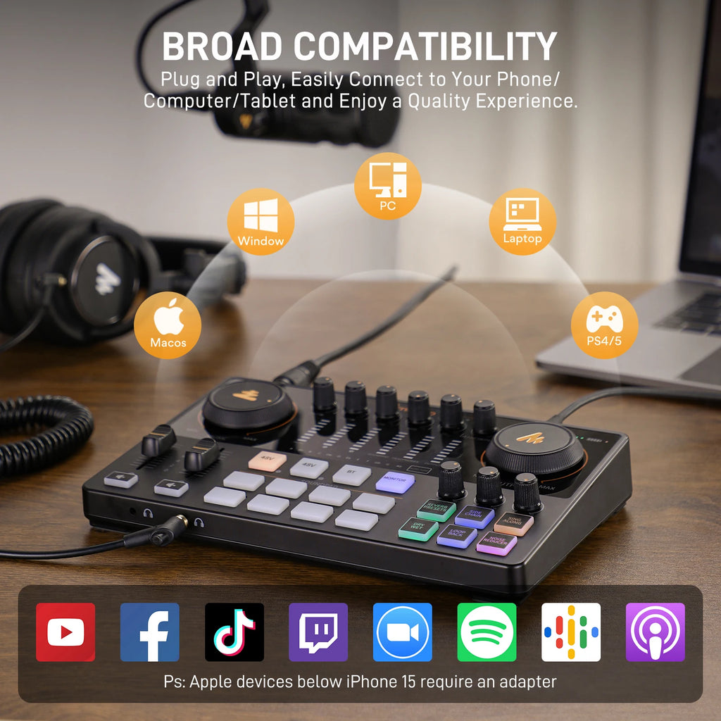 caster E2 Gen2 Audio Interface Mixer AME2 Gen2 Dual XLR Input for Podcast Live Streaming Gaming Audio Interfaces Sound Card