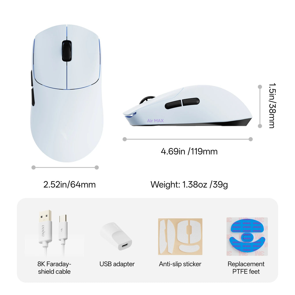 VT0 Air MAX Wireless Gaming Mouse True 8K Wireless Polling Rate Esports Grade 39G Lightweight 30000DPI Optical Encoder
