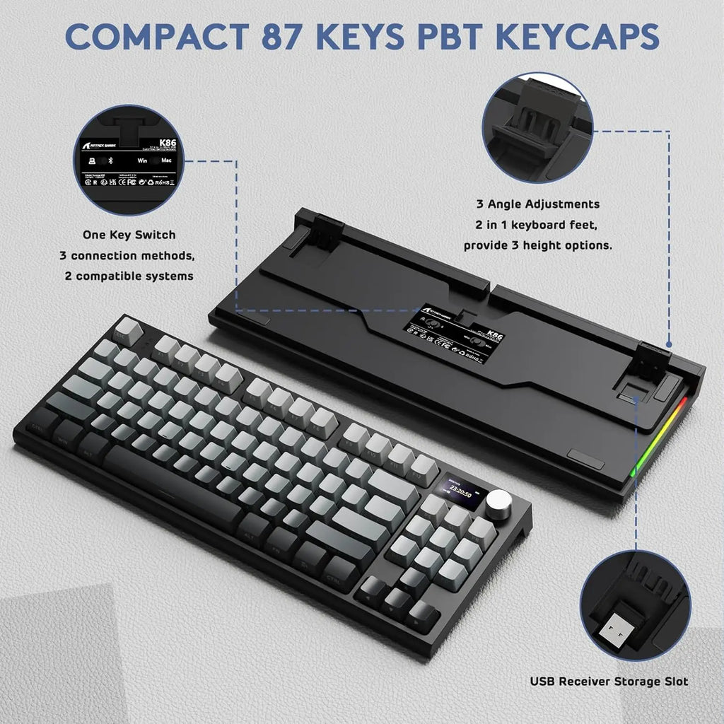 K86 RGB 75% Wireless Gasket Mechanical Keyboard,3-Mode Bluetooth5.0/2.4G/Usb-C Hot Swappable Gaming Keyboard