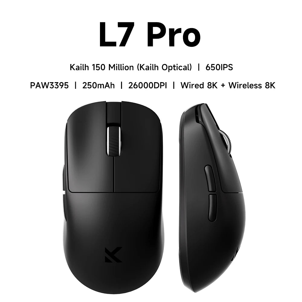 L7 Wireless Gaming Mouse L7 Ultra PAW3395 26K Sensor Dual 8K Polling 39G Ultra-Lightweight2.4Ghz Rf/Bt/Wired Tri-Mode