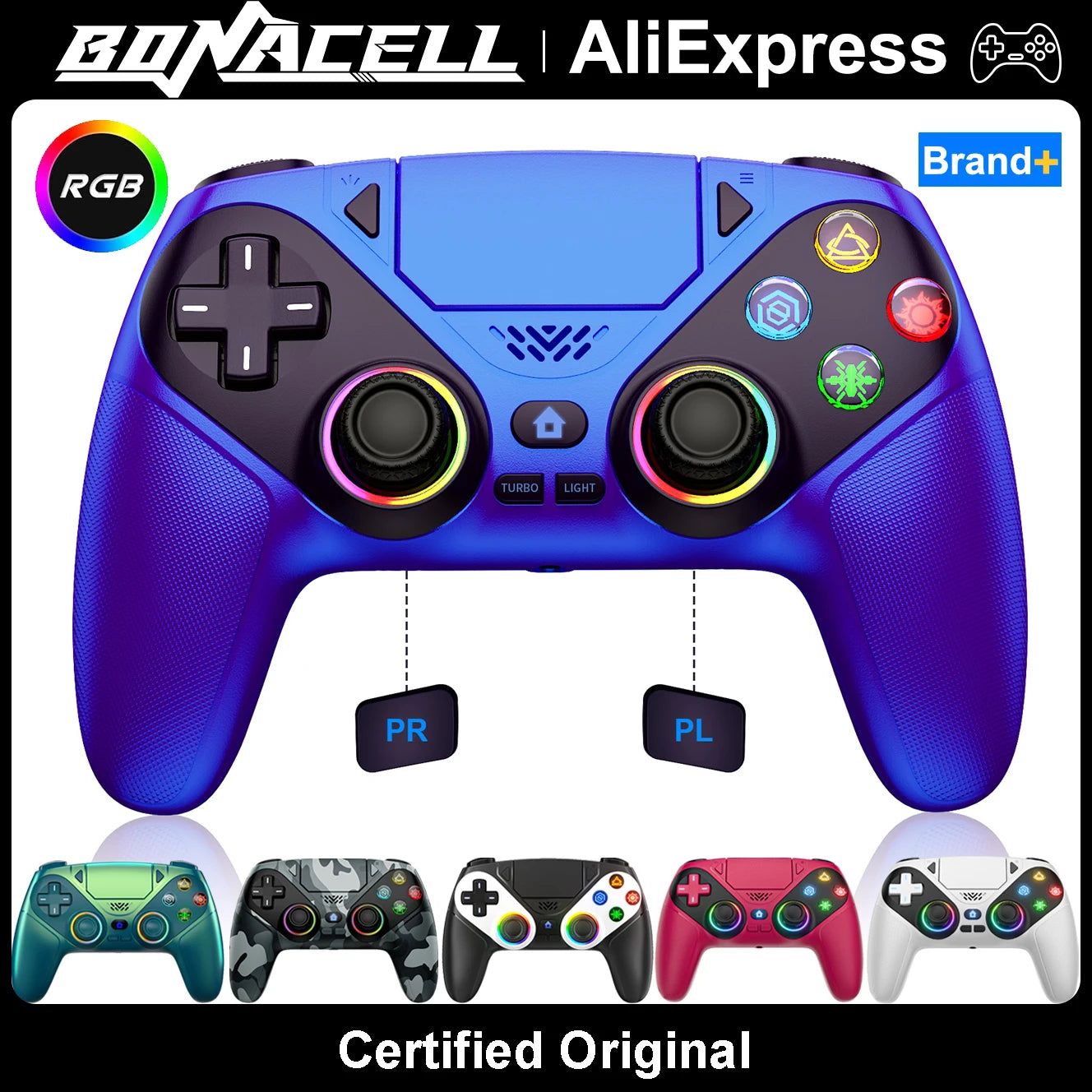 Controller for Playstation 5/PS5/PS5 Pro/Slim/Pc,Wireless Gamepads RGB Joystick Turbo/Marco Program Dual Vibrate Game Controle