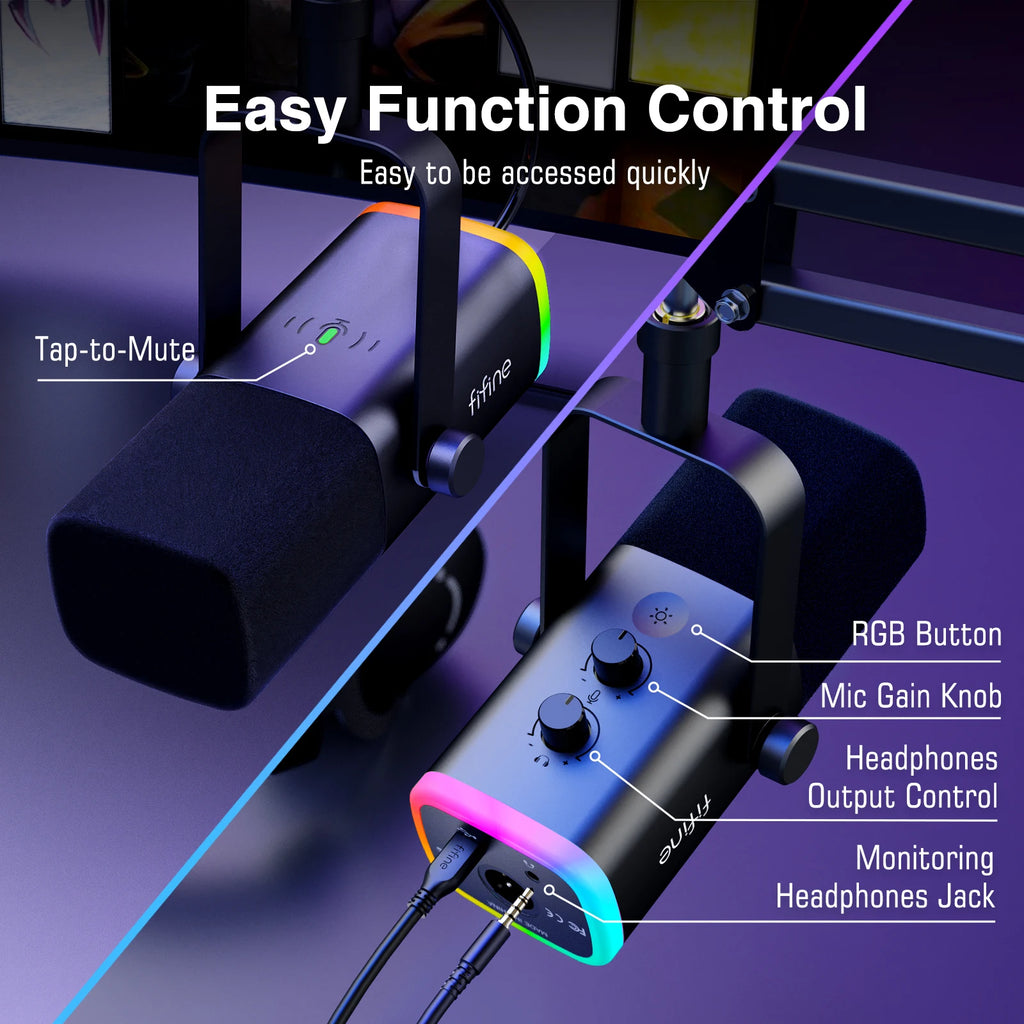 Dynamic XLR Microphone Kit with Boom Arm for Mixer,Gaming USB Mic Set with Rgb,Volume Control for PC PS5/4 Ampligame AM8T
