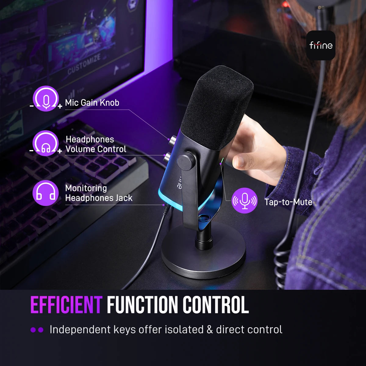 USB/XLR Dynamic Microphone with RGB Control/Headphone Jack/Mute,Mic for PC Gaming Recording Streaming Ampligame-Am8
