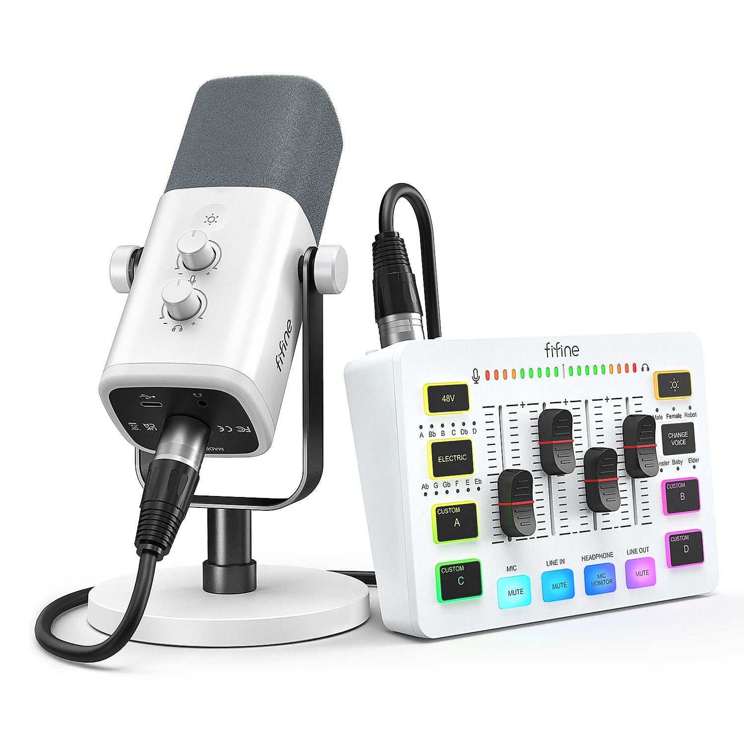 All-In-One Podcast Kit with RGB Audio Mixer,Streaming Studio Set with Dynamic Mic for PC Gaming Recording-Ampligame KS5