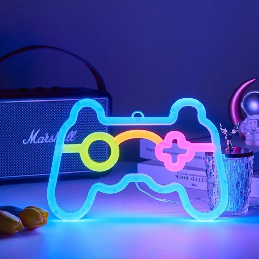 1PC USB LED Game Console Neon Light, Game Controller Night Light,Suitable for Game Rooms,Parties,And Wall Decoration