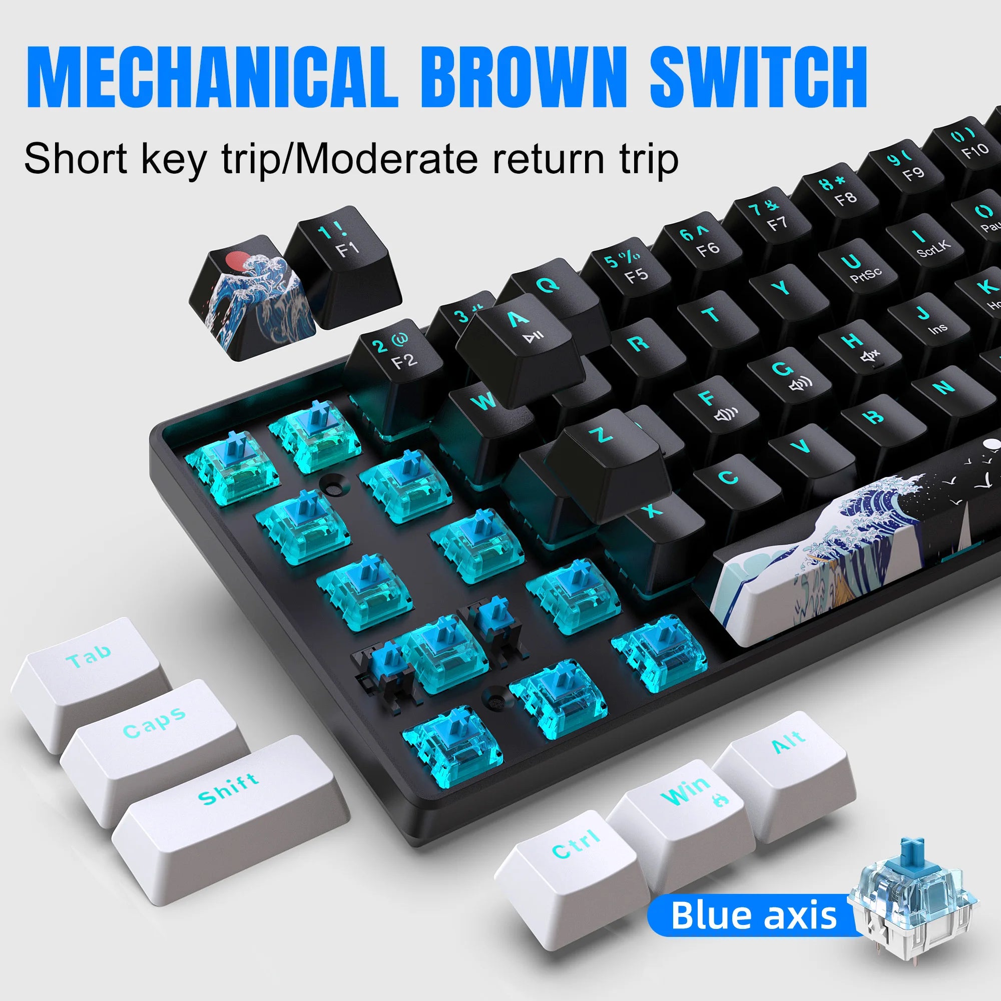 60% Mechanical Keyboard, Gaming Keyboard with Blue Switches and Sea Blue Backlit Small Compact