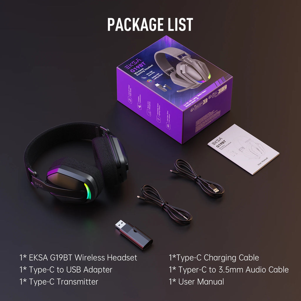 G19BT 2.4Ghz Wireless Gaming Headphones Ultra-Light Bluetooth 5.4 Headset Gamer with Microphone for Pc/Ps5/Xbox