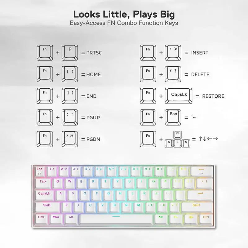 K530 Pro Draconic 61 Keys 60% Wireless RGB 100% Hot-Swap Socket Mechanical Keyboard Bluetooth/2.4Ghz/Wired 3-Mode