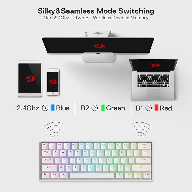 K530 Pro Draconic 61 Keys 60% Wireless RGB 100% Hot-Swap Socket Mechanical Keyboard Bluetooth/2.4Ghz/Wired 3-Mode