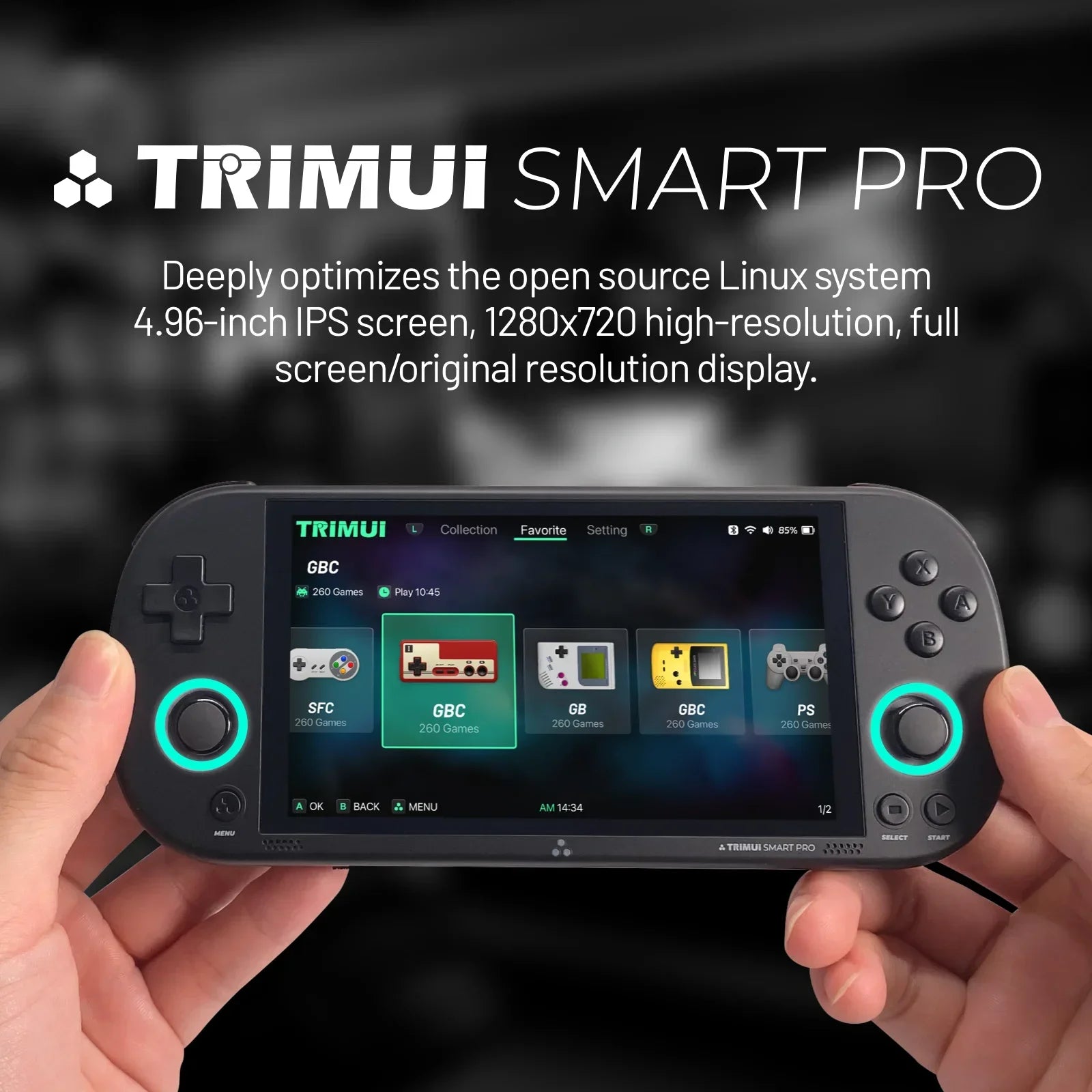 Smart Pro Handheld Game Console 4.96''IPS Screen Linux System Joystick RGB Lighting Smartpro Retro Video Game Player Gift