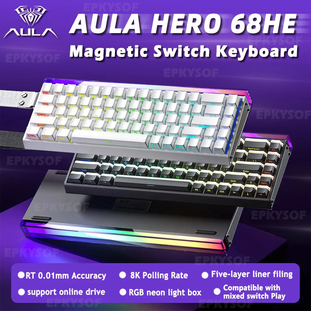 HERO 68HE Magnetic Switch Keyboard RGB Gaming Mechanical Keyboard Rapid Trigger 8K Return Wired Esports Custom Keyboard
