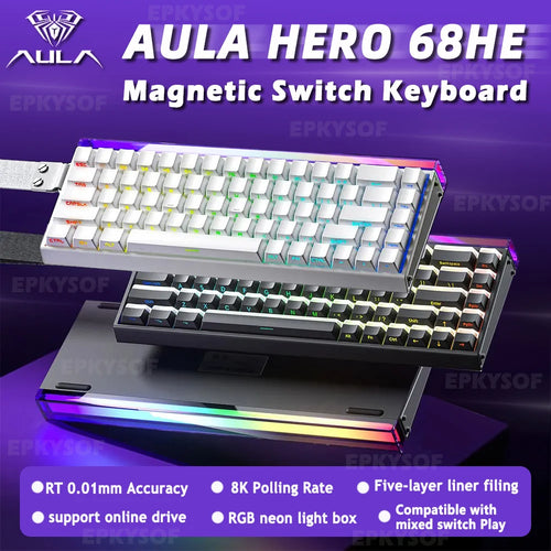 HERO 68HE Magnetic Switch Keyboard RGB Gaming Mechanical Keyboard Rapid Trigger 8K Return Wired Esports Custom Keyboard