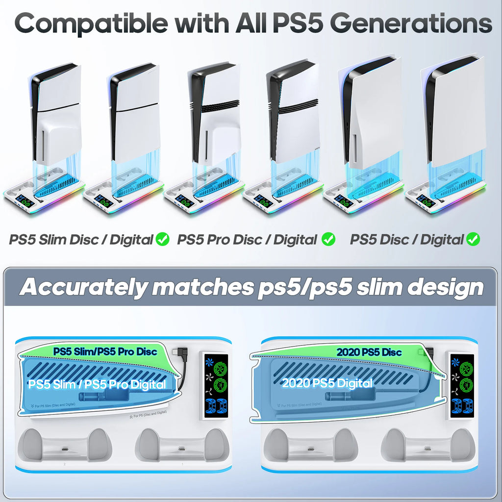 Game Stand for Sony PS5 Console Playstation Play Stations PS 5 Slim Pro Support Base Holder Cooler Fan RGB Gaming Accessories