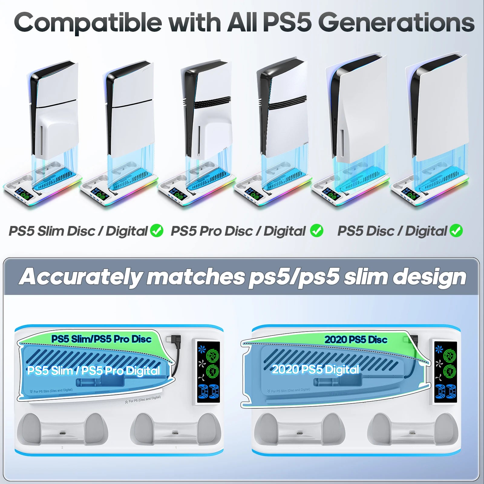 Game Stand for Sony PS5 Console Playstation Play Stations PS 5 Slim Pro Support Base Holder Cooler Fan RGB Gaming Accessories