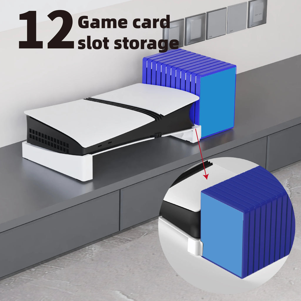 Horizontal Stand for PS5 Slim & Pro Console and Hold 12 Game Disc, Compatible with Playstation 5 Slim/Pro Disc & Digital Edition