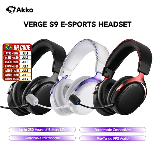 Verge S9 E-Sports Headset with Mic Quad-Mode Gaming Headphone 7.1 Channel Surround Sound Pro-Tuned FPS Audio 53Mm Driver
