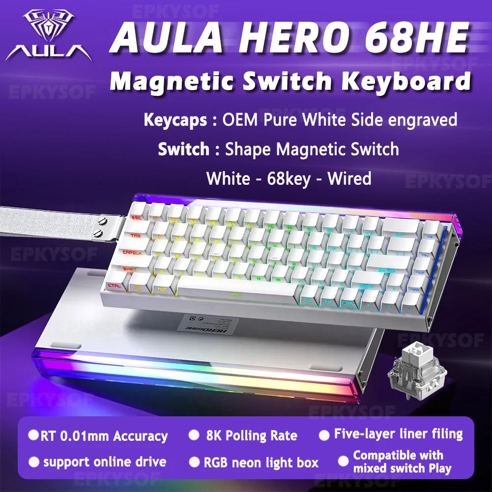 HERO 68HE Magnetic Switch Keyboard RGB Gaming Mechanical Keyboard Rapid Trigger 8K Return Wired Esports Custom Keyboard