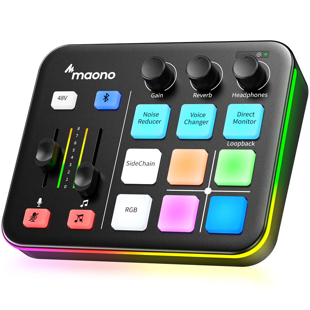 G1 NEO Gaming Audio Mixer Custom Sound Effects RGB Streaming with XLR Microphone Audio Interface for Game Voice Podcast