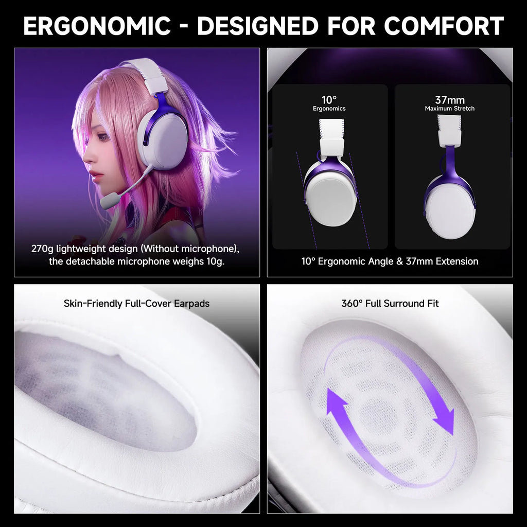 Verge S9 E-Sports Headset with Mic Quad-Mode Gaming Headphone 7.1 Channel Surround Sound Pro-Tuned FPS Audio 53Mm Driver
