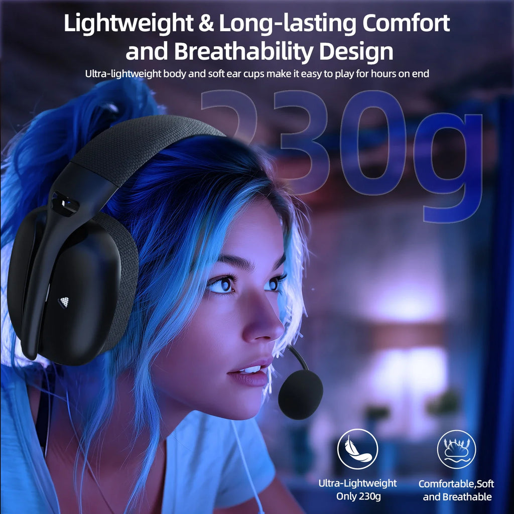 L80PRO Wireless Gaming Headset 2.4G/Bt/Wired Ultra-Light 40Mm Drivers Low Latency Headphone for PC PS5 Switch Xbox
