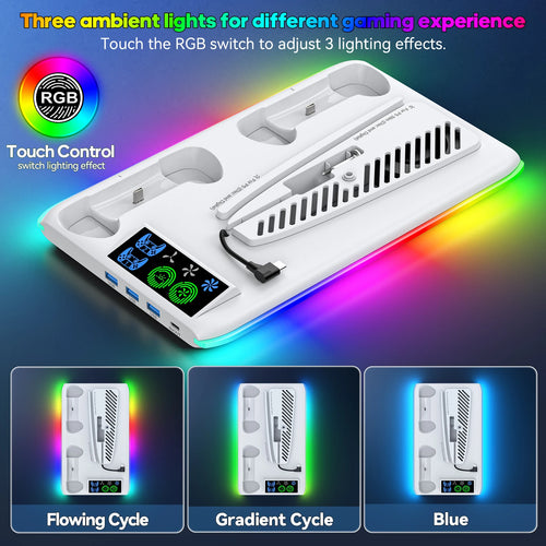 Game Stand for Sony PS5 Console Playstation Play Stations PS 5 Slim Pro Support Base Holder Cooler Fan RGB Gaming Accessories