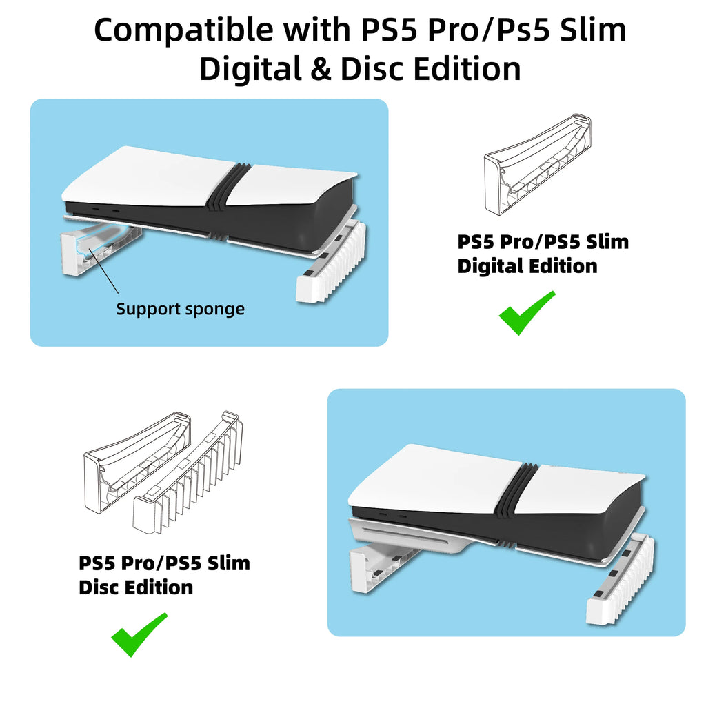 Horizontal Stand for PS5 Slim & Pro Console and Hold 12 Game Disc, Compatible with Playstation 5 Slim/Pro Disc & Digital Edition