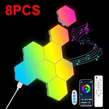 אור משושה RGB LED עם Bluetooth בקרת לילה, שלט רחוק ואפליקציה, קישוט חדר שינה, מיטת חדר, עם שלט רחוק, אפליקציה ואפליקציה.