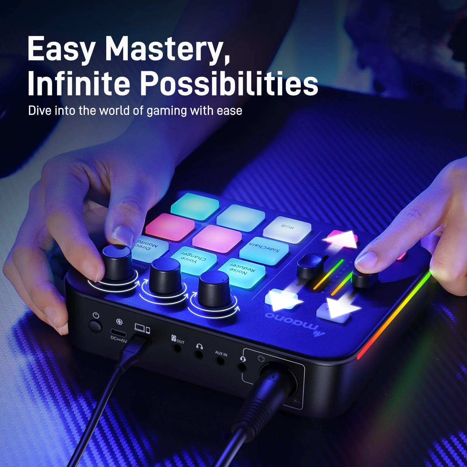 G1 NEO Gaming Audio Mixer Custom Sound Effects RGB Streaming with XLR Microphone Audio Interface for Game Voice Podcast