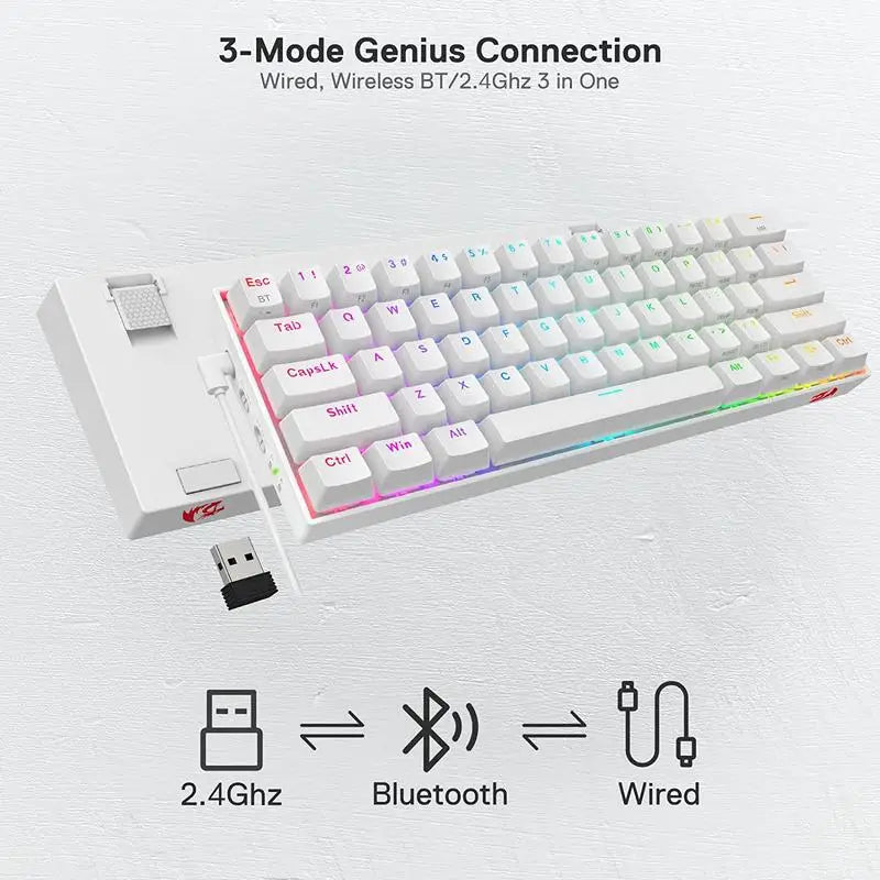 K530 Pro Draconic 61 Keys 60% Wireless RGB 100% Hot-Swap Socket Mechanical Keyboard Bluetooth/2.4Ghz/Wired 3-Mode
