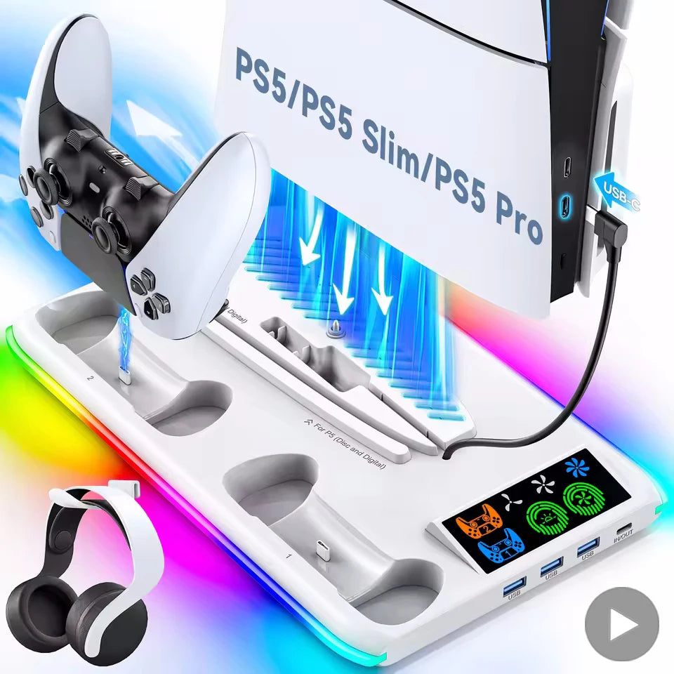 Game Stand for Sony PS5 Console Playstation Play Stations PS 5 Slim Pro Support Base Holder Cooler Fan RGB Gaming Accessories