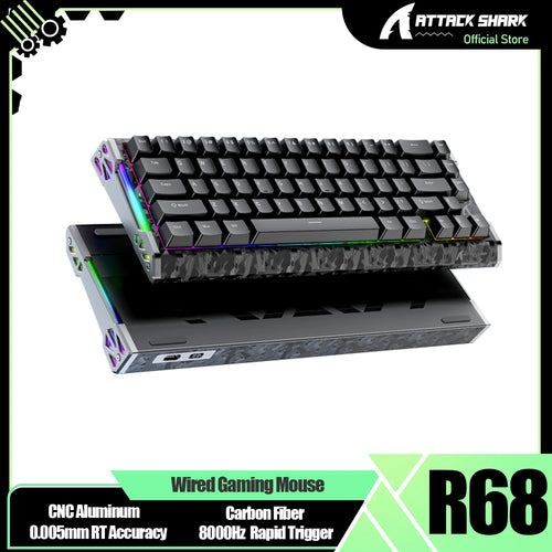 R68 HE 8000Hz Carbon Fiber Rapid Trigger Gaming Keyboard, 60% RGB Hall Effect Wired Magnetic Keyboard, CNC Aluminum
