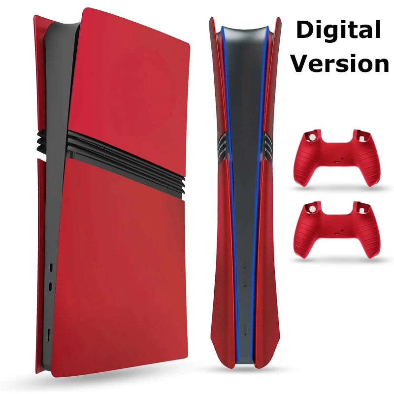 Faceplate for PS5 Pro (Digital、Disc Edition), Cover Plate, ABS Shell, Matt Skin, with Extra 2 Controller Silicone Covers (Red)