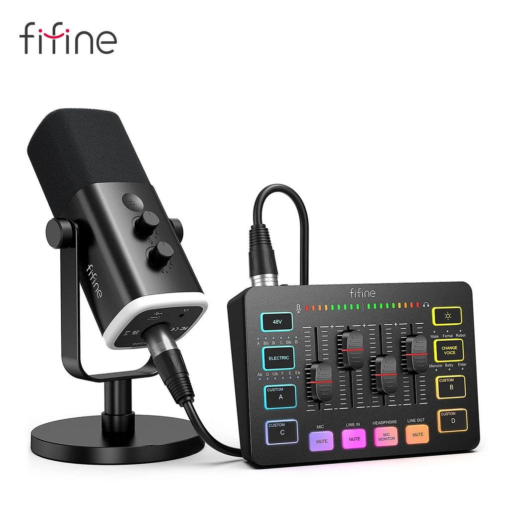 All-In-One Podcast Kit with RGB Audio Mixer,Streaming Studio Set with Dynamic Mic for PC Gaming Recording-Ampligame KS5