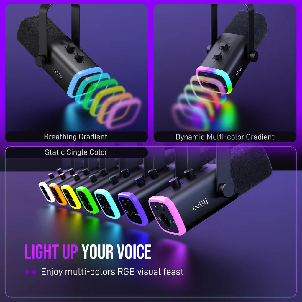 USB/XLR Dynamic Microphone with RGB Control/Headphone Jack/Mute,Mic for PC Gaming Recording Streaming Ampligame-Am8