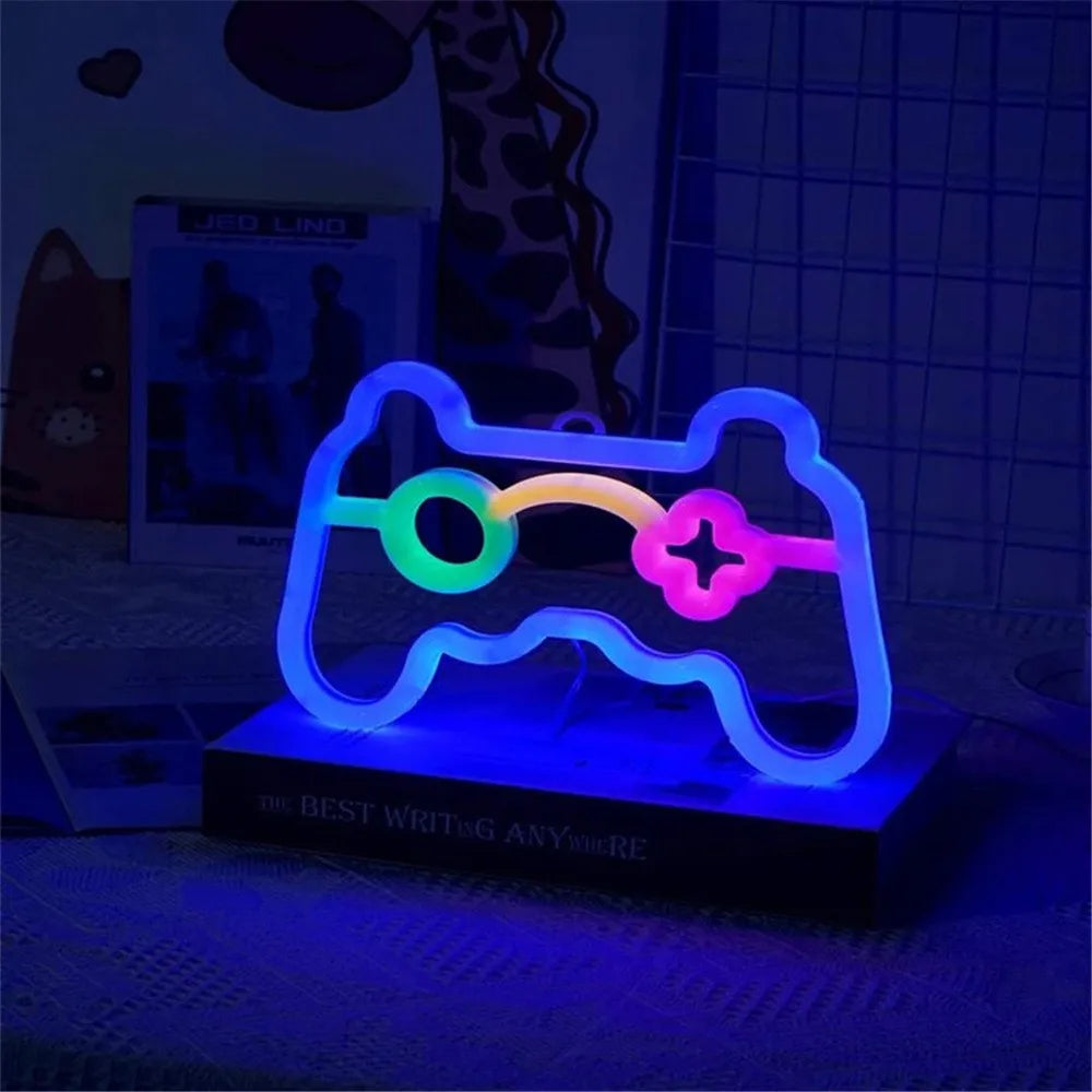 1PC USB LED Game Console Neon Light, Game Controller Night Light,Suitable for Game Rooms,Parties,And Wall Decoration
