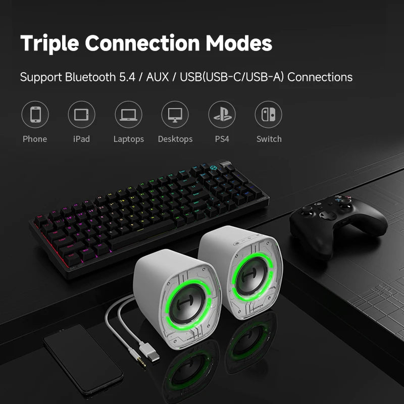 Hecate G1000 II Computer Speakers Bluetooth V5.4 PC Speaker USB-C USB-A 3.5Mm Inputs RGB Lighting Effects 4W RMS