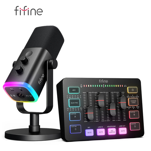 All-In-One Podcast Kit with RGB Audio Mixer,Streaming Studio Set with Dynamic Mic for PC Gaming Recording-Ampligame KS5
