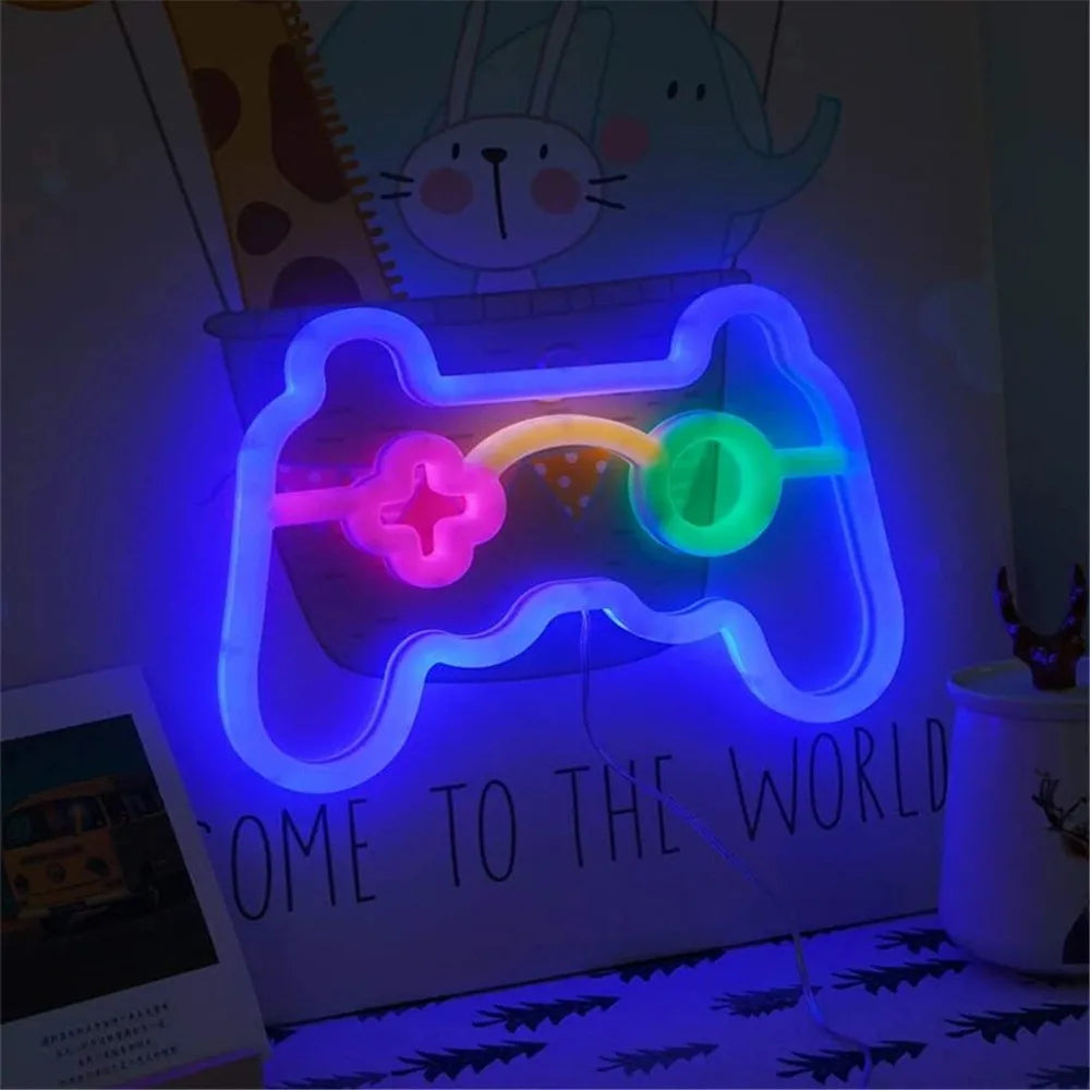 1PC USB LED Game Console Neon Light, Game Controller Night Light,Suitable for Game Rooms,Parties,And Wall Decoration