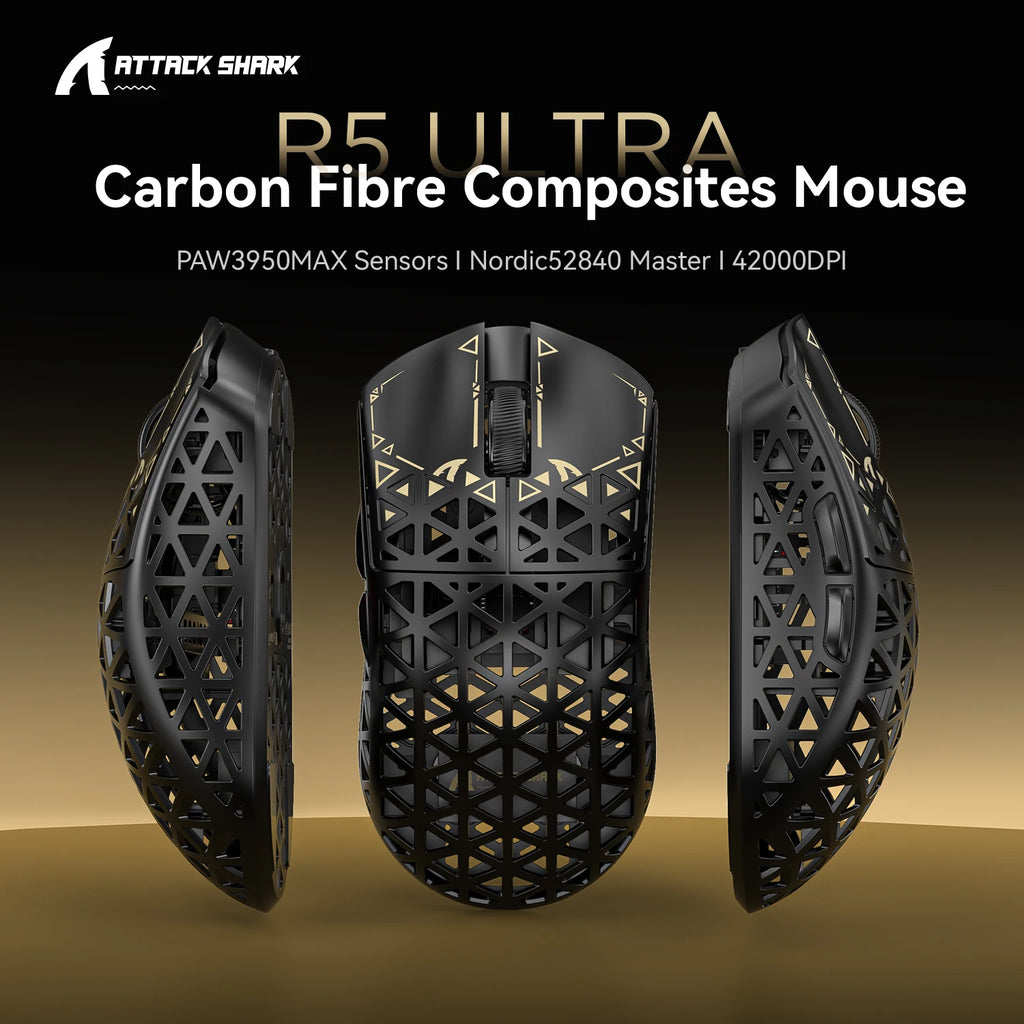 R5 Tri-Mode Ultra Wireless Gaming Mouse Carbon Fiber 8K ,PAW3950MAX ,8000Hz Wireless Polling Rate, DPI up to 42000