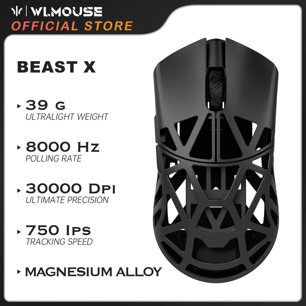 Beast X Pro 39G Magnesium Wireless Gaming Mouse – Ultra-Light, PAW3950HS, 8K Receiver, Omron Optical Switches