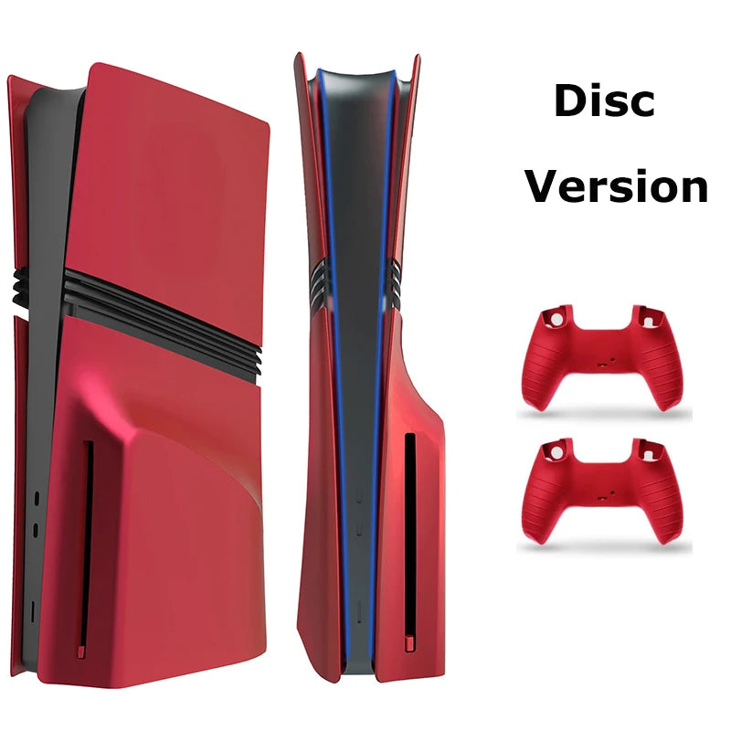 Faceplate for PS5 Pro (Digital、Disc Edition), Cover Plate, ABS Shell, Matt Skin, with Extra 2 Controller Silicone Covers (Red)