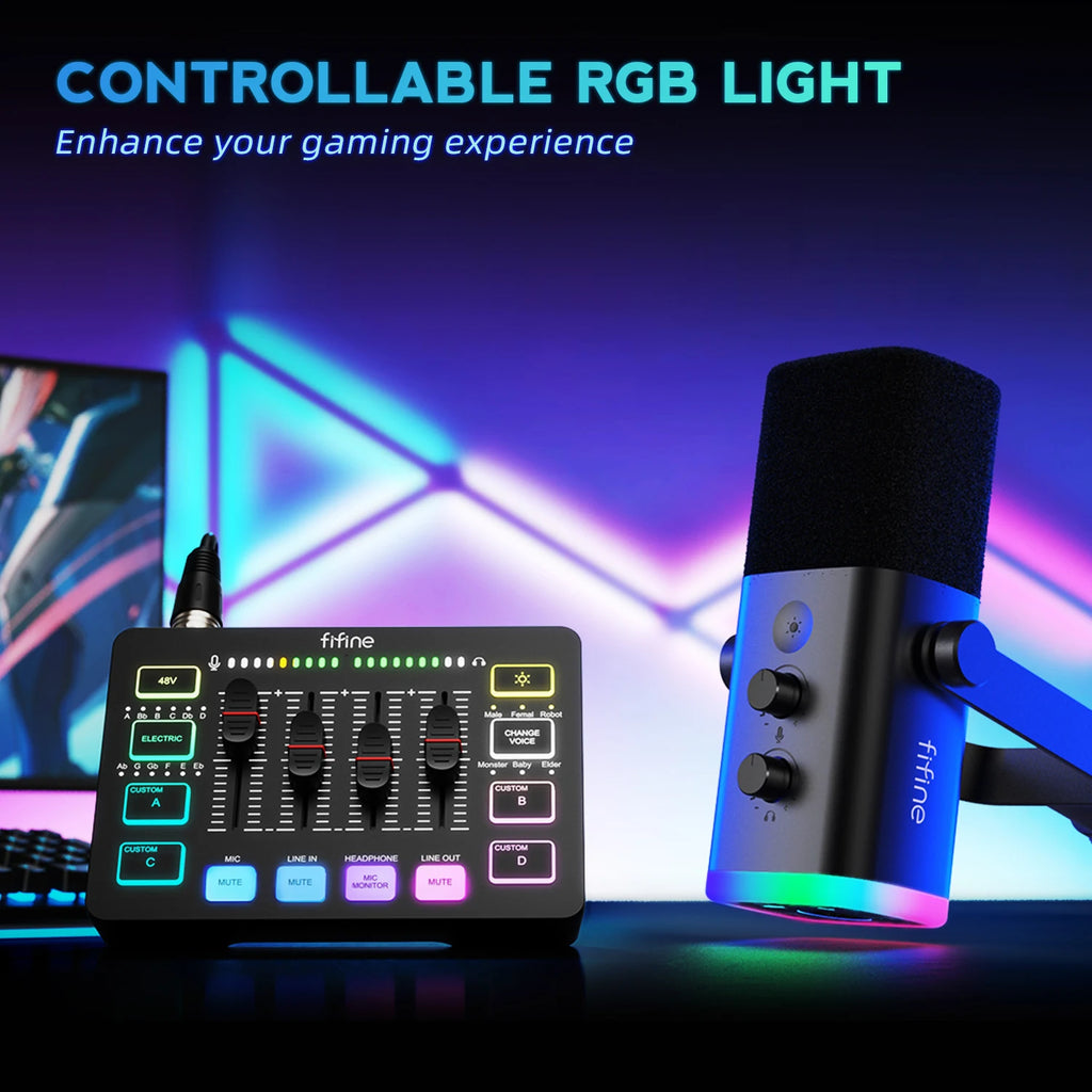 All-In-One Podcast Kit with RGB Audio Mixer,Streaming Studio Set with Dynamic Mic for PC Gaming Recording-Ampligame KS5