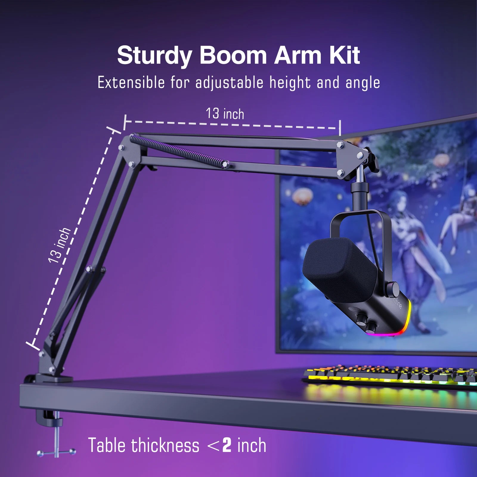 Dynamic XLR Microphone Kit with Boom Arm for Mixer,Gaming USB Mic Set with Rgb,Volume Control for PC PS5/4 Ampligame AM8T