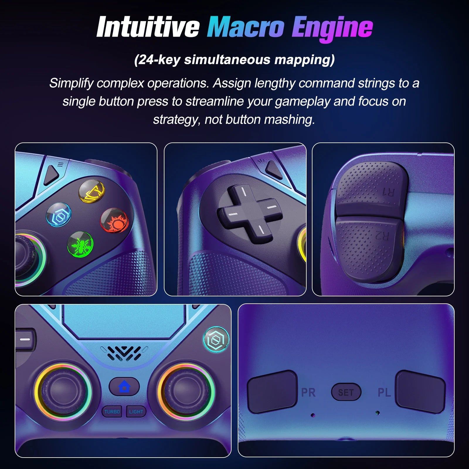 Controller for Playstation 5/PS5/PS5 Pro/Slim/Pc,Wireless Gamepads RGB Joystick Turbo/Marco Program Dual Vibrate Game Controle